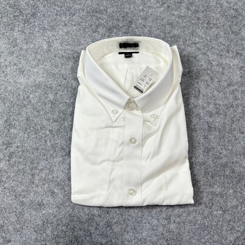 J. Crew Mens Size Large White Bowery wrinkle-free dress‎ shirt with point collar